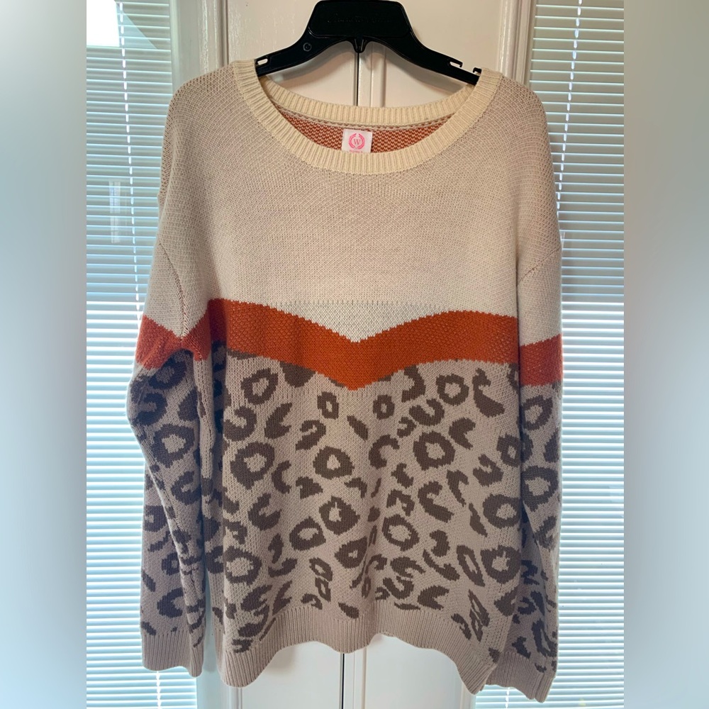 Women’s Wanna B Brand Leopard/Chevron Sweater. Size L.